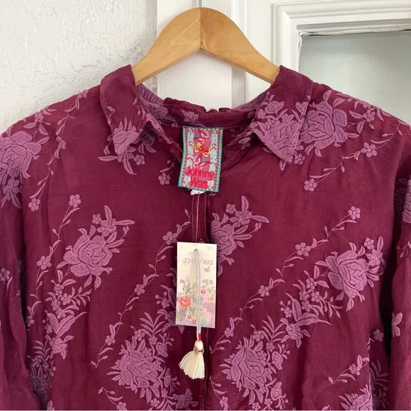 NWT Johnny Was Embroidered Floral Daiso Button Up Scallop Long Sleeve Blouse - Picture 7 of 12